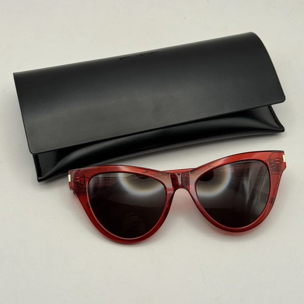 New SAINT LAURENT SL425 005 54mm Red‎ Cat Eye Oversized Sunglasses Italy Black